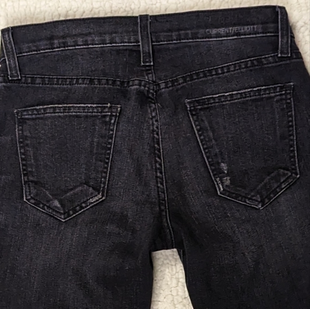 EUC Current/Elliott washed black raw/cuffed hem distressed straight leg cropped - Picture 10 of 10